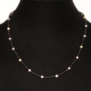 🔮 NWOT Black Glass, Sodalite & Natural Stone Beaded Necklace – 21.5"  🌟